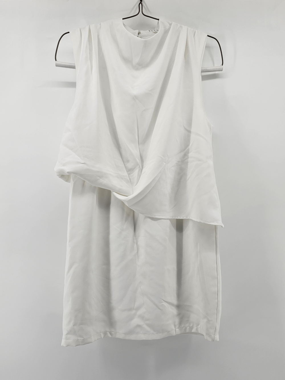 TCEC Solid White Mock Neck Asymmetrical Draped Twist Front Mini Dress Large L